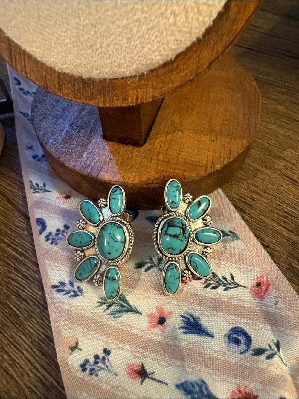 Turquoise Sunburst Silver Earrings - Women Jewelry